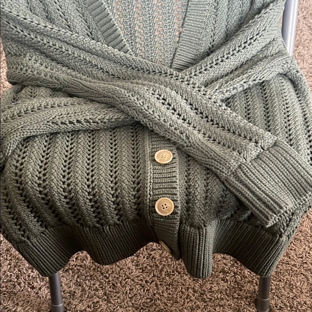 Cozy Olive Green Cardigan Sweater - Picture 3 of 15